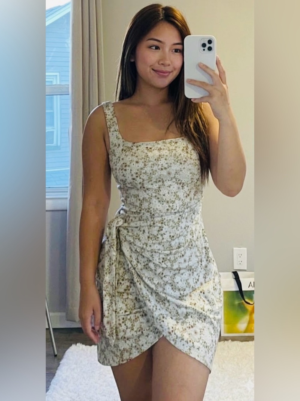 Wilfred Floral Mini Dress in Cream and Olive